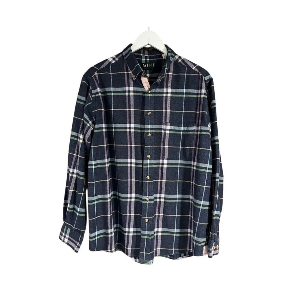MINE navy and pink flannel button down shirt - L